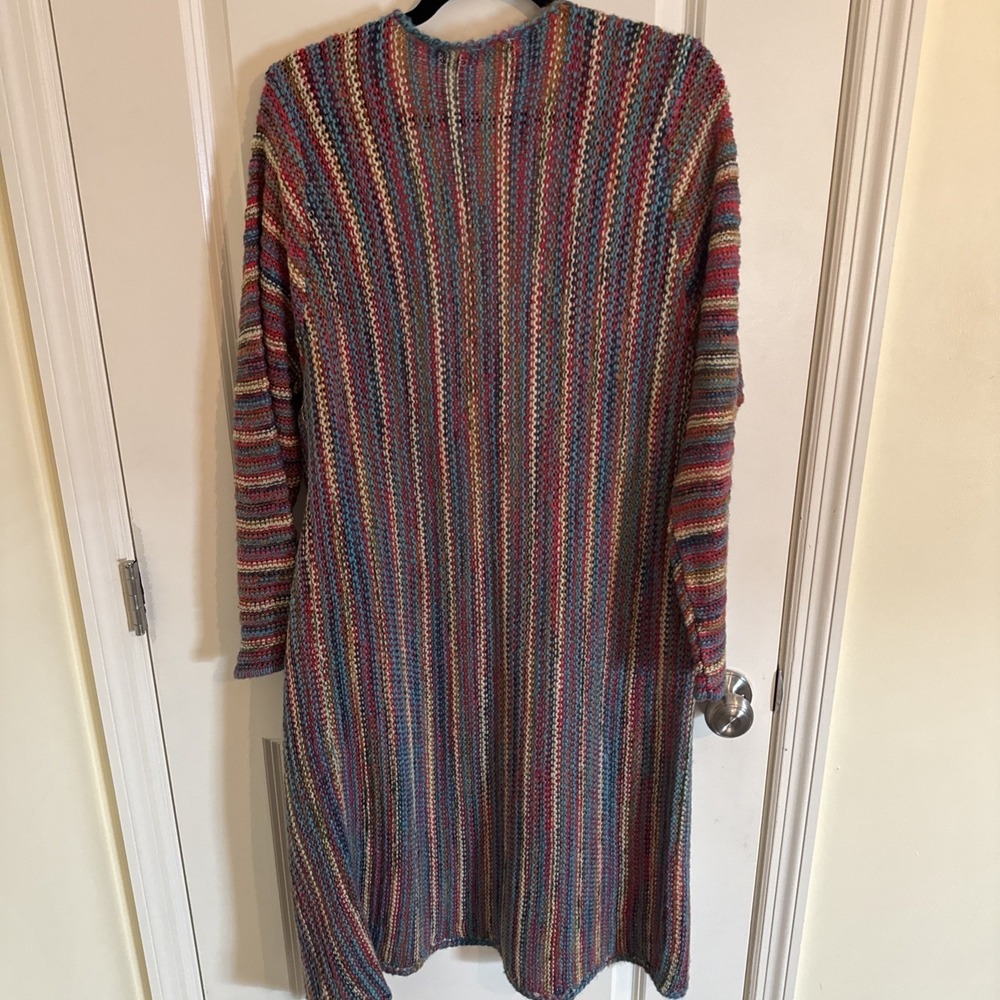 Pol Cardigan Sweater Small Chunky Knit Rainbow Stripe Duster Open Front Boho - Picture 5 of 10